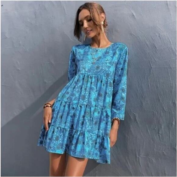 Zara Sharon Floral Tiered Babydoll Swing Mini Dress Blogger Favorite Size S - Picture 1 of 10